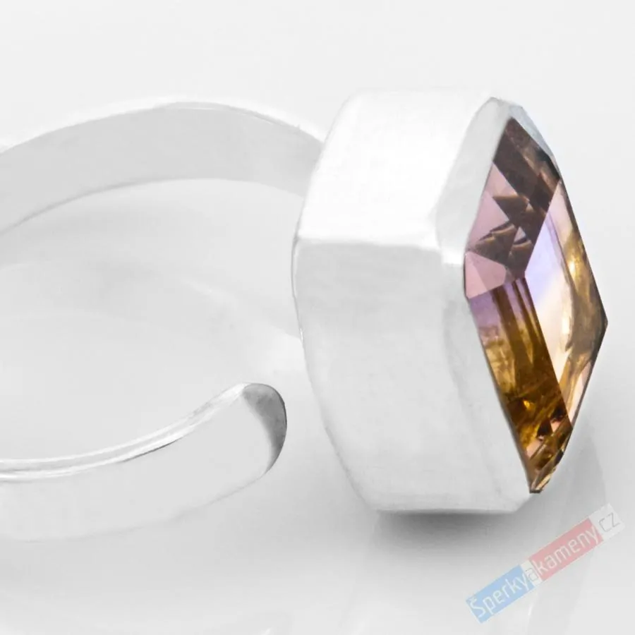 Unisex stříbrný prsten (Ag 925/1000) s broušeným ametrínem QAA, vel. kamene cca 15 x 13 mm, "krása zapadajícího slunce", RARITA (AC1515R)