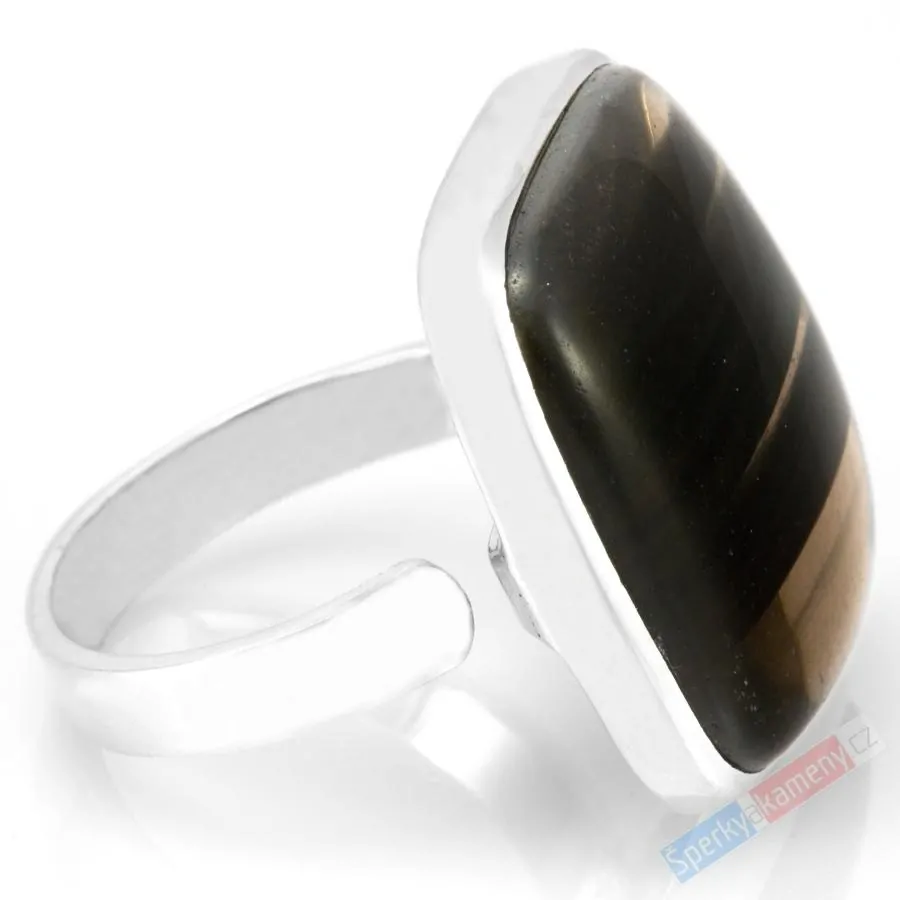 Unisex stříbrný prsten (Ag 925/1000) s obsidiánem QA, vel. kamene cca 26 x 24 mm (OB7261R)
