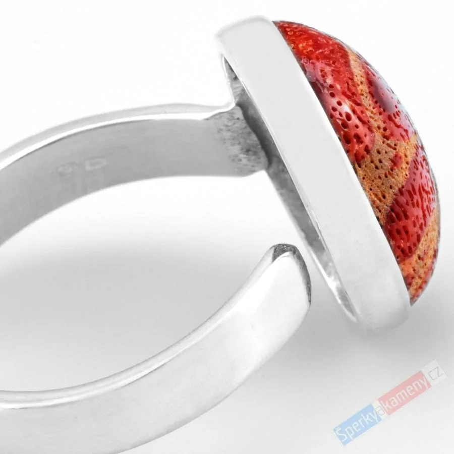 Stříbrný prsten (Ag 925/1000) s houbovým korálem QA, vel. kamene cca 19 mm (K6054R)
