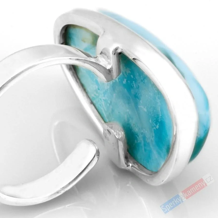 Velký stříbrný prsten (Ag 925/1000) s larimarem QAA, vel. kamene cca 32 x 21 mm, nádherná kresba, RARITA (LR1815R)