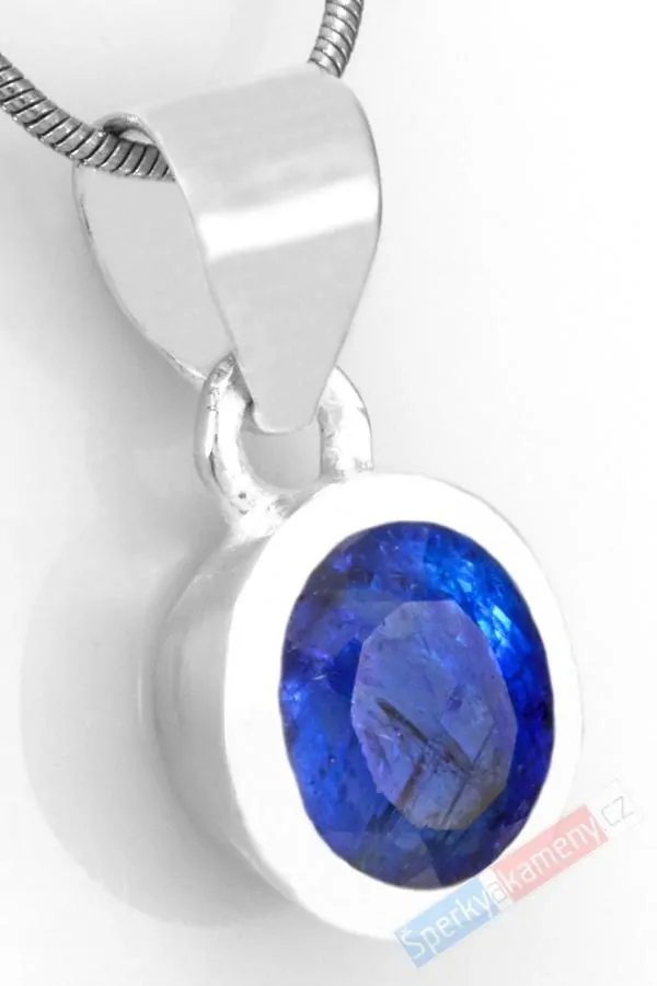 Malý stříbrný přívěsek (Ag 925/1000) s broušeným tanzanitem QAA, ovál cca 14 x 12 mm, nádherná sytá barva, RARITA (TZ3146P)