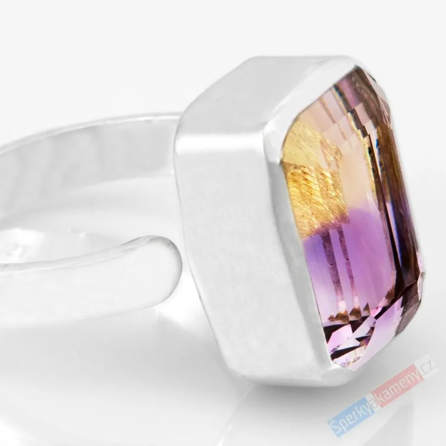 Unisex stříbrný prsten (Ag 925/1000) s broušeným ametrínem QAA, vel. kamene cca 17 x 13 mm, "krása zapadajícího slunce", RARITA (AC1516R)