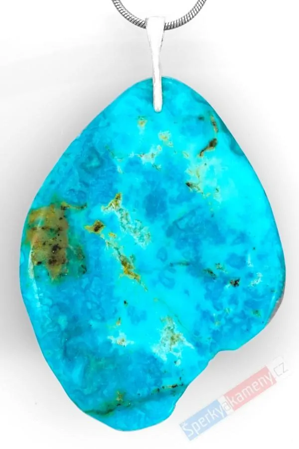 Velký přívěsek z přírodně ponechaného arizonského tyrkysu QAA, stříbro Ag 925/1000, cca 53 x 40 mm, nádherná barva, RARITA (TYS2430P)