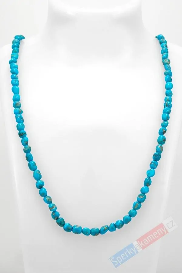 Náhrdelník z arizonského tyrkysu QA, stříbro Ag 925/1000, nepravidelné valounky cca 4 až 6 mm, nádherná barva, RARITA (TYS2421S)