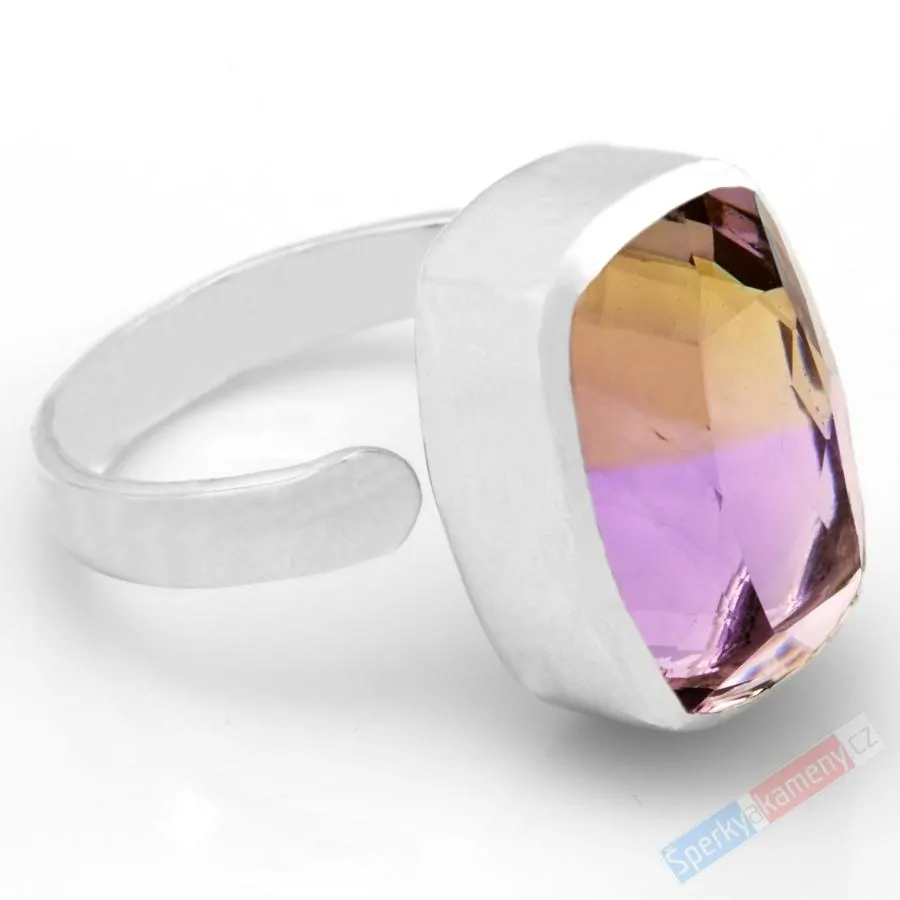 Stříbrný prsten (Ag 925/1000) s broušeným ametrínem QAA, vel. kamene cca 19 x 13 mm, "krása zapadajícího slunce", RARITA (AC1517R)