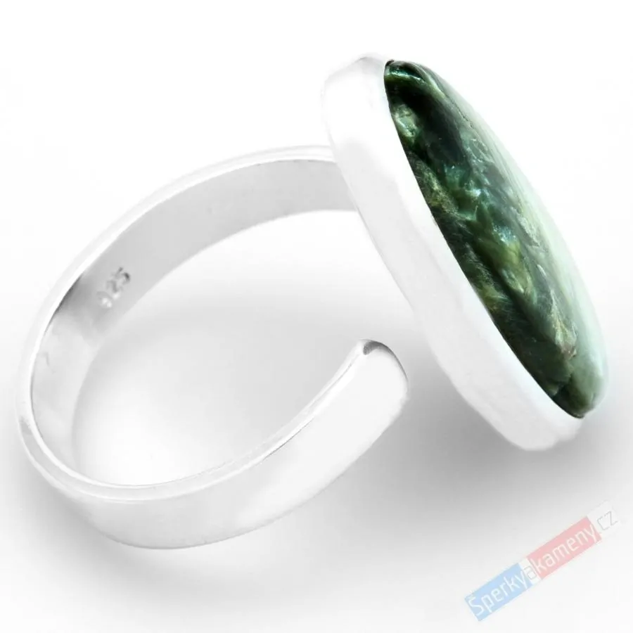 Stříbrný prsten (Ag 925/1000) se serafinitem QAA, vel. kamene cca 24 x 14 mm, RARITA (SF5142R)