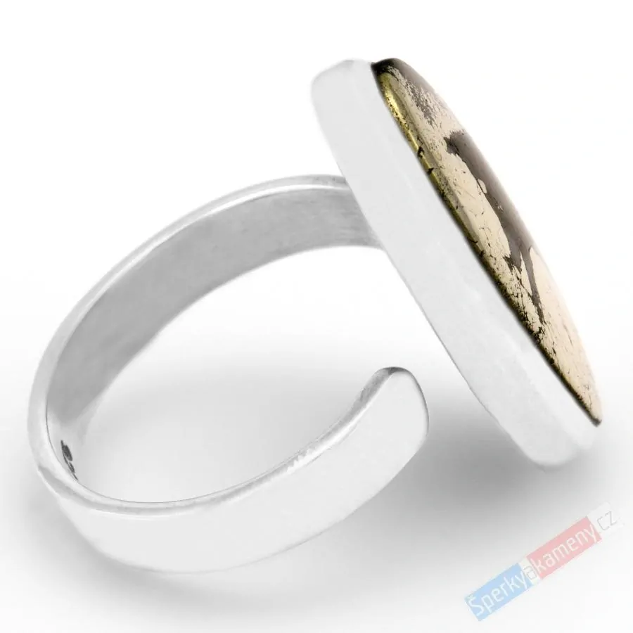 Stříbrný prsten (Ag 925/1000) s pyritem v hematitu QA, vel. kamene cca 25 x 13 mm, RARITA (PY6055R)