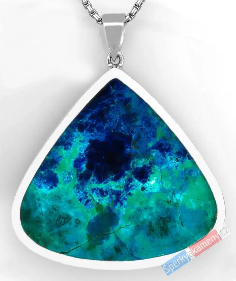 Větší stříbrný přívěsek (Ag 925/1000) s quantum quattro QA, široká kapka cca 45 x 48 mm, nádherné probarvení, "mořské proudy", RARITA (QQ5503P)