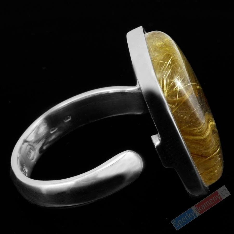 Velký unisex stříbrný prsten (Ag 925/1000) se sagenitem QAA, vel. kamene cca 24 x 19 mm, RARITA (KRS2119R)