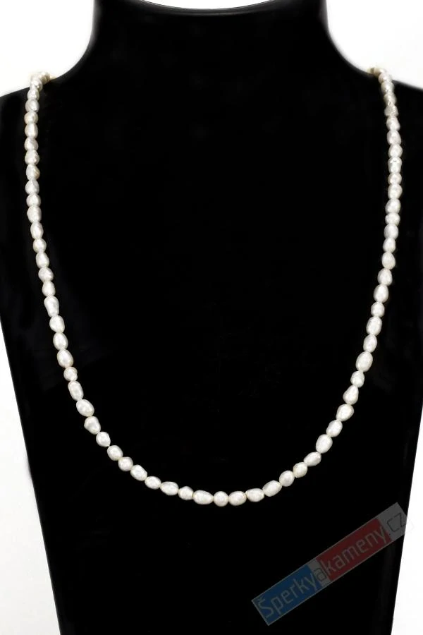 Minimalistický náhrdelník z malých bílých říčních perel cca 4 mm, délka cca 46 cm, stříbro Ag 925/1000 (PB6051S)