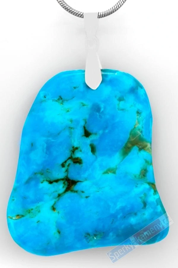 Unisex přívěsek z přírodně ponechaného arizonského tyrkysu QAA, stříbro Ag 925/1000, cca 35 x 32 mm, nádherná barva, RARITA (TYS1508P)