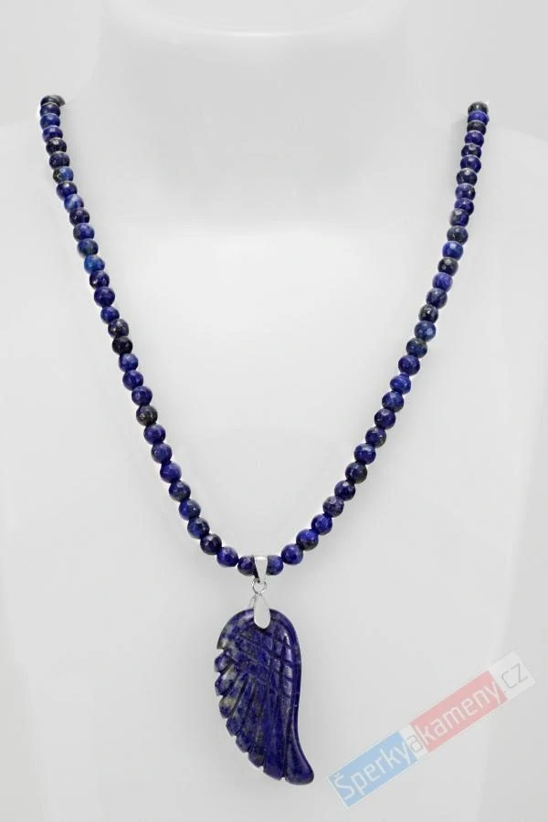 Náhrdelník z lapisu lazuli s přívěskem ve tvaru andělského křídla QA, stříbro Ag 925/1000 (LL7018S)