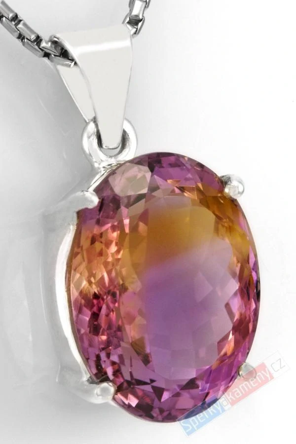 Stříbrný přívěsek (Ag 925/1000) s broušeným ametrínem QAA, ovál cca 23 x 17 mm, "krása zapadajícího slunce", RARITA (AC5004P)