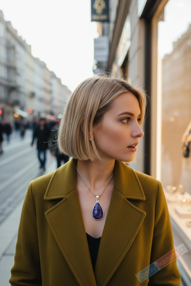 Stříbrný přívěsek (Ag 925/1000) s čaroitem QAA, kapka cca 32 x 21 mm, nádherné probarvení  (CA6052P)