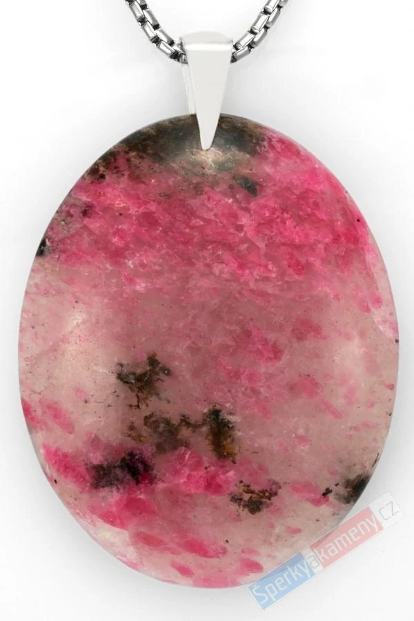 Větší přívěsek z madagaskarského rodonitu v křišťálu QA, široký ovál cca 48 x 38 mm, "kráska z Madagaskaru", RARITA (ROK7235P)