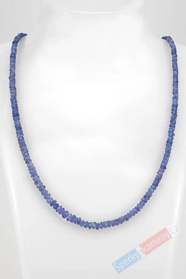 Náhrdelník z broušeného tanzanitu QA, čočky cca 2 až 3 mm, stříbro Ag 925/1000, délka cca 44 cm, RARITA (TZ9681B)