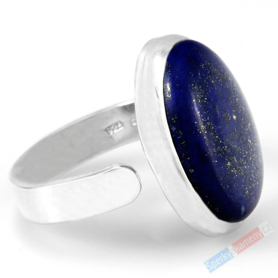 Stříbrný prsten (Ag 925/1000) s lapisem lazuli QAA, vel. kamene cca 22 x 16 mm, "noční obloha posetá hvězdami" (LL7867R)