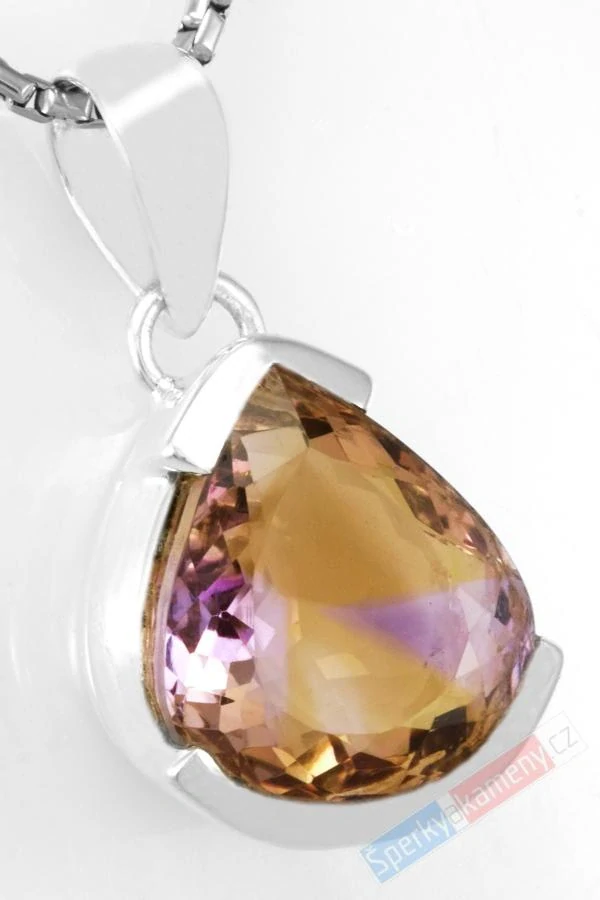 Unisex stříbrný přívěsek (Ag 925/1000) s broušeným ametrínem QAA, kapka cca 20 x 17 mm, "krása zapadajícího slunce", RARITA (AC1515P)