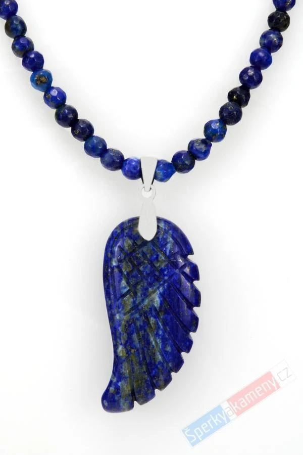 Náhrdelník z lapisu lazuli s přívěskem ve tvaru andělského křídla QA, stříbro Ag 925/1000 (LL6776S)