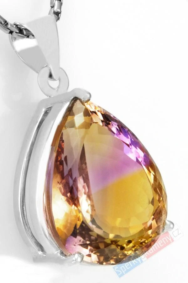Stříbrný přívěsek (Ag 925/1000) s broušeným ametrínem QAA, kapka cca 26 x 19 mm, "krása zapadajícího slunce", RARITA (AC3025P)