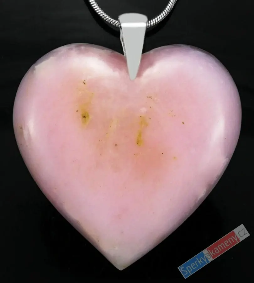 Originální větší přívěsek z andského opálu QA, stříbro Ag 925/1000, srdce cca 40 x 40 mm, něžná světle růžová barva, RARITA (OA1208P)