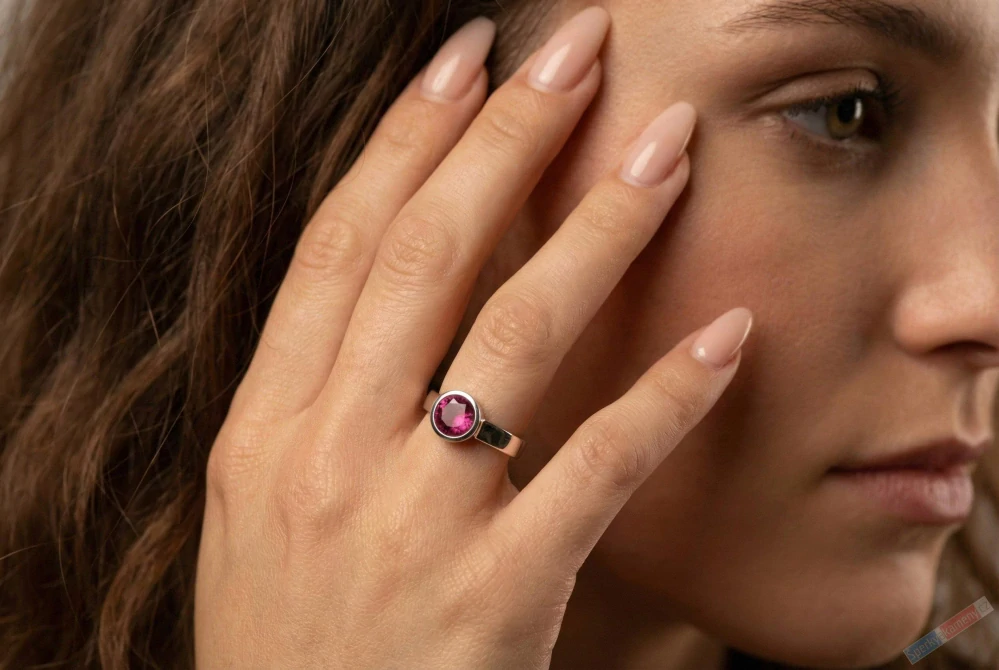 Stříbrný prsten (Ag 925/1000) s broušeným turmalínem rubelitem QAA, prům. kamene cca 8 mm, krásná barva (RB1696R)