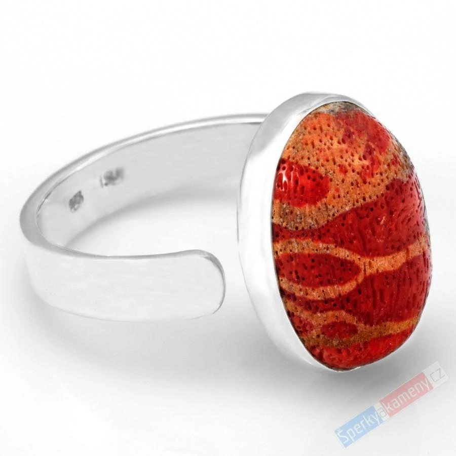 Stříbrný prsten (Ag 925/1000) s houbovým korálem QA, vel. kamene cca 19 x 14 mm (K6053R)