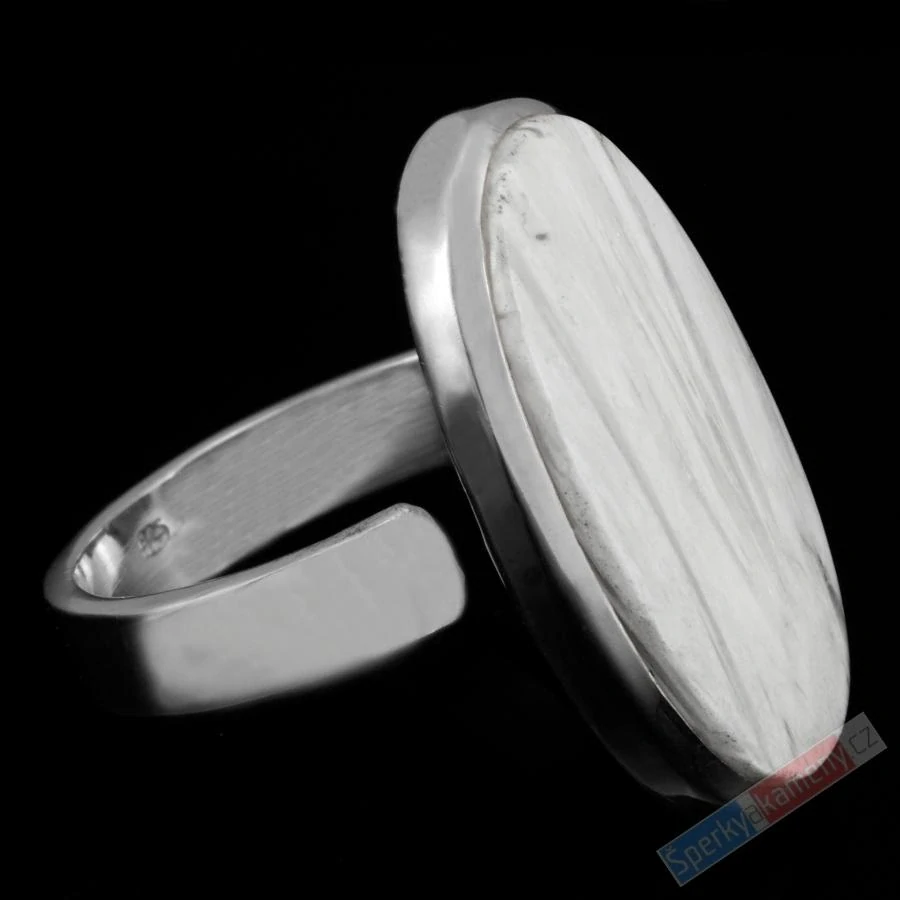 Stříbrný prsten (Ag 925/1000) s bílým skolecitem QAA, vel. kamene cca 26 x 14 mm, "andělská křídla", RARITA (SC6051R)
