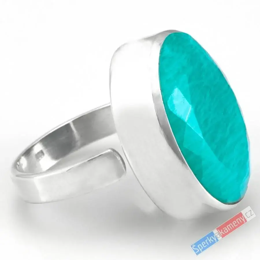 Stříbrný prsten (Ag 925/1000) s broušeným amazonitem QA, vel. kamene cca 24 x 19 mm, nádherná barva (AIT1028R)