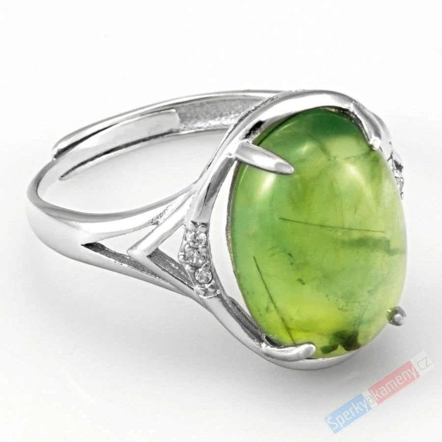 Stříbrný prsten (Ag 925/1000) s prehnitem QA, vel. kamene cca 16 x 13 mm (PR4530R)