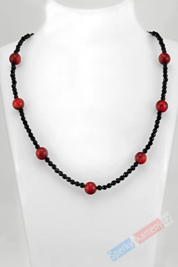 Originální náhrdelník v boho stylu z onyxu a houbového korálu "náhrdelník pro princeznu z Kiribari" (ONK4231S)