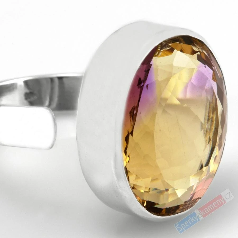 Stříbrný prsten (Ag 925/1000) s broušeným ametrínem QAA, ovál cca 20 x 15 mm, "krása zapadajícího slunce", RARITA (AC2421R)