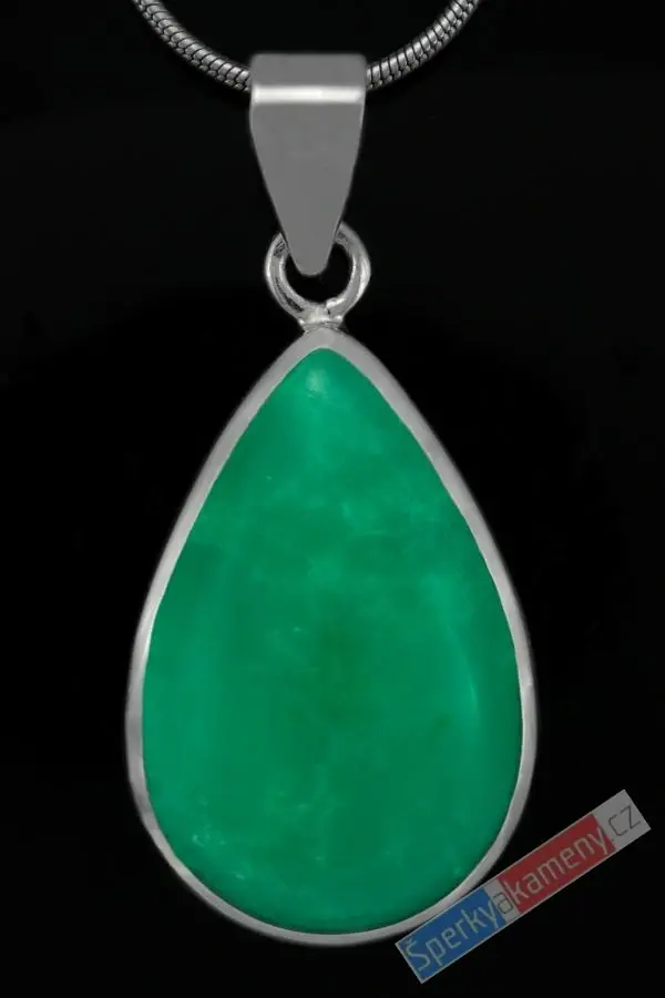Stříbrný přívěsek (Ag 925/1000) s chryzoprasem QAA, kapka cca 29 x 19 mm, RARITA (CHR1517P)