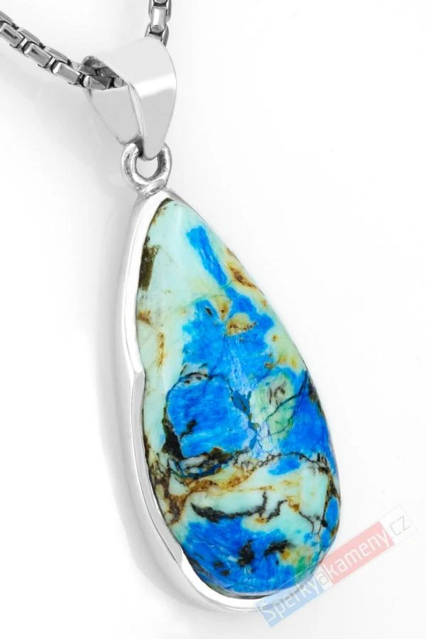 Unisex stříbrný přívěsek (Ag 925/1000) s azuritem QAA, kapka cca 32 x 18 mm, RARITA (AZT1132P)