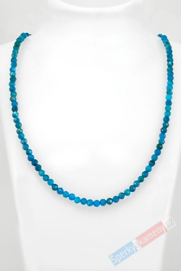 Náhrdelník z broušeného sytě tyrkysového apatitu QA, stříbro Ag 925/1000, kuličky cca 4 mm (AP4598B)