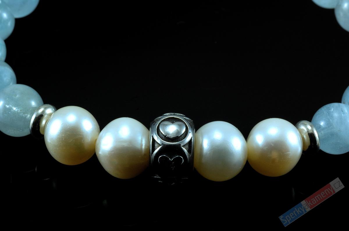 Náramek z akvamarínu QA "kapky rosy IV", kuličky cca 6 mm (AK260NS)