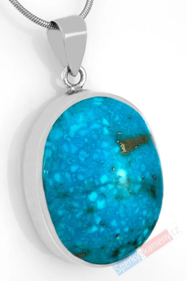 Stříbrný přívěsek (Ag 925/1000) s arizonským tyrkysem QA, ovál cca 32 x 25 mm, krásná tyrkysová barva, RARITA (TYS1825P) 