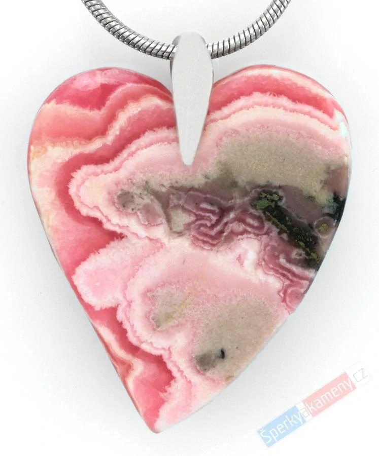 Originální přívěsek z rodochrozitu QA, stříbro Ag 925/1000, srdce cca 29 x 24 mm, krásná kresba, "srdce Inků II" (RCH5203P)