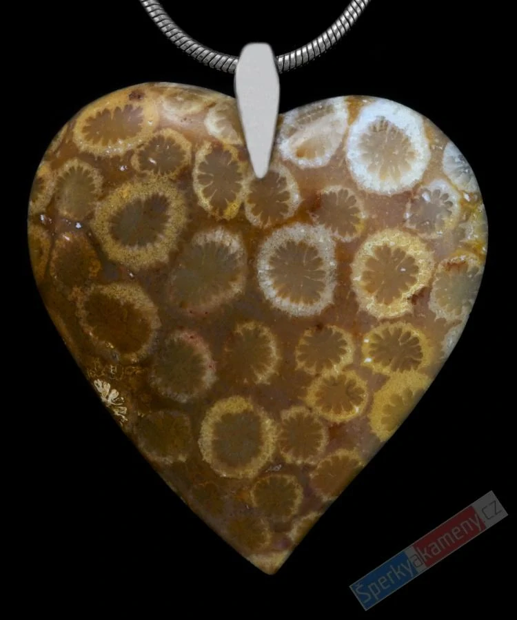 Originální přívěsek z fosilního korálu QA, srdce cca 33 x 31 mm, "ochránce na cestách" (KF5723P)