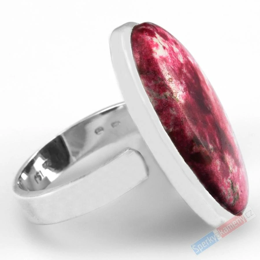 Stříbrný prsten (Ag 925/1000) s thulitem QAA, vel. kamene cca 28 x 16 mm, RARITA (THL7870R)