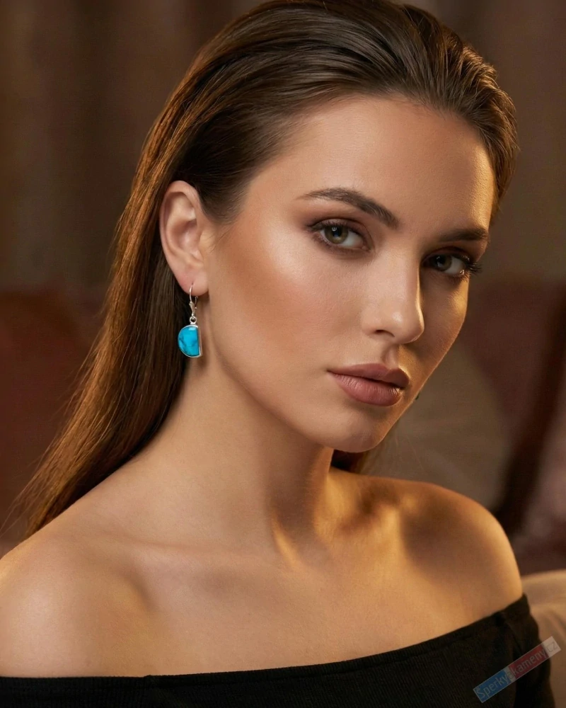 Stříbrné náušnice (Ag 925/1000) s arizonským tyrkysem QA, cca 14 x 11 mm, RARITA (TYS7267U) 