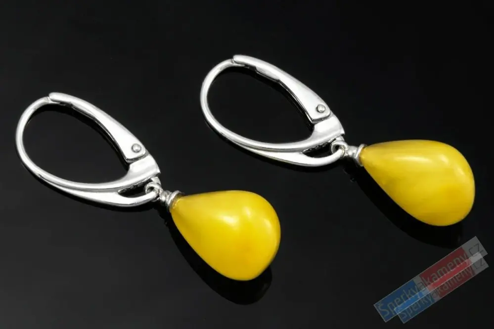 Stříbrné náušnice (Ag 925/1000) s jantarem QA, kapky cca 13 x 10 mm (JA4536U)