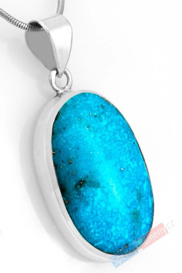 Stříbrný přívěsek (Ag 925/1000) s arizonským tyrkysem QAA, ovál cca 31 x 22 mm, krásná tyrkysová barva, RARITA (TYS1520P)