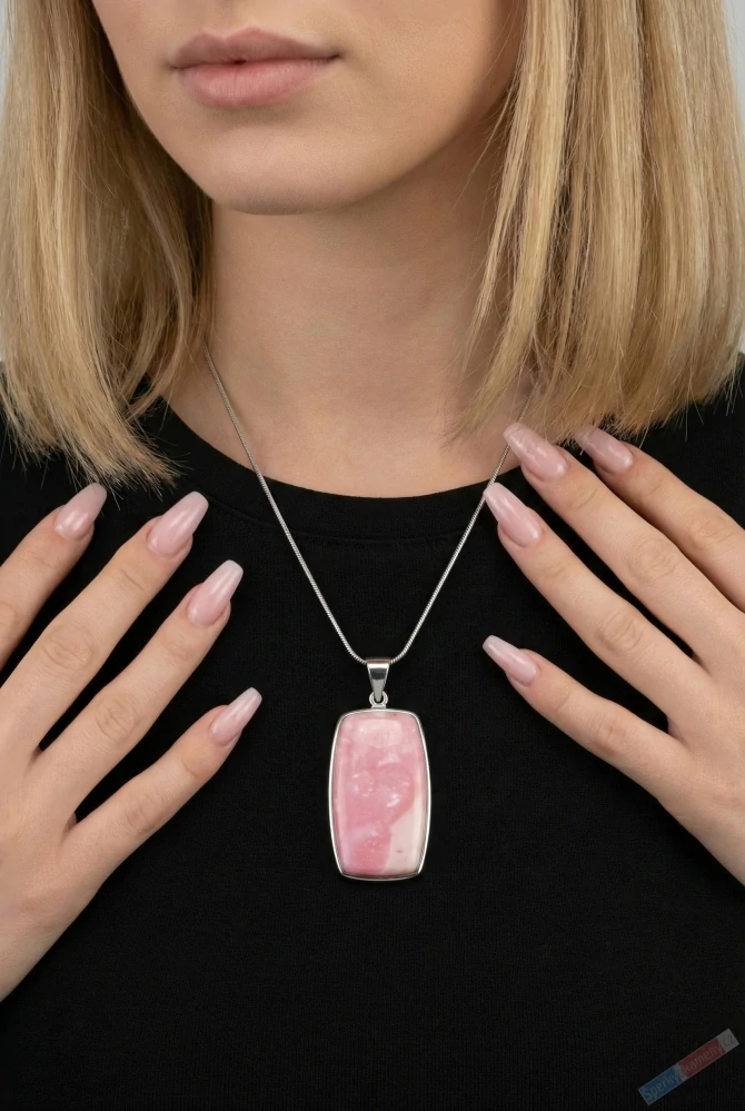 Stříbrný přívěsek (Ag 925/1000) s andským růžovým opálem QA, cca 39 x 22 mm, RARITA (OA1818P)