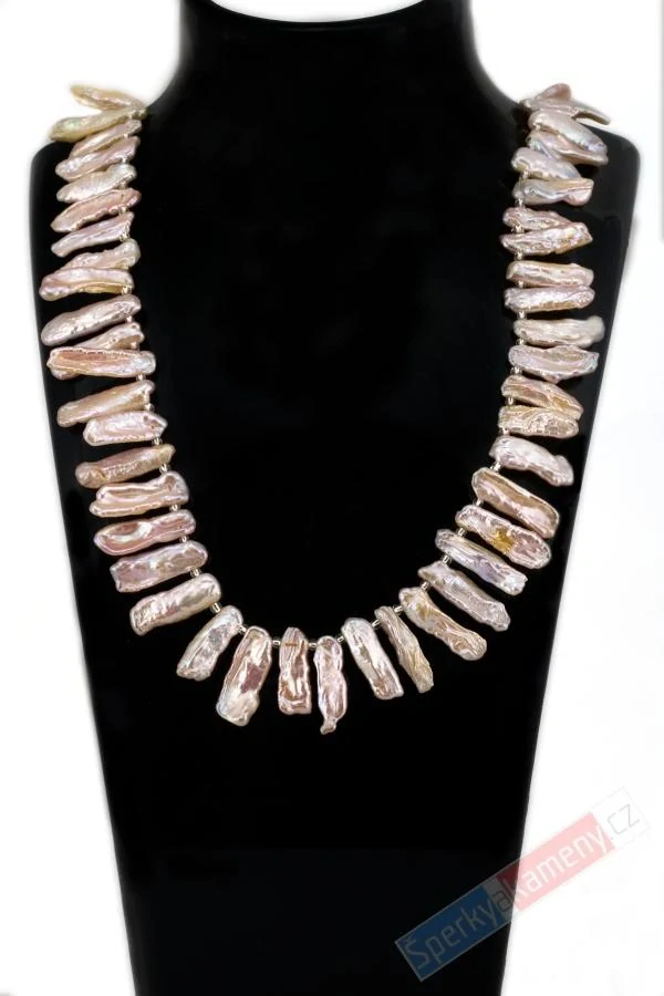 Originální náhrdelník v boho stylu z lososových sladkovodních Biwa perel QA, stříbro Ag 925/1000, "šperk pro královnu všech moří" (PL1028S)