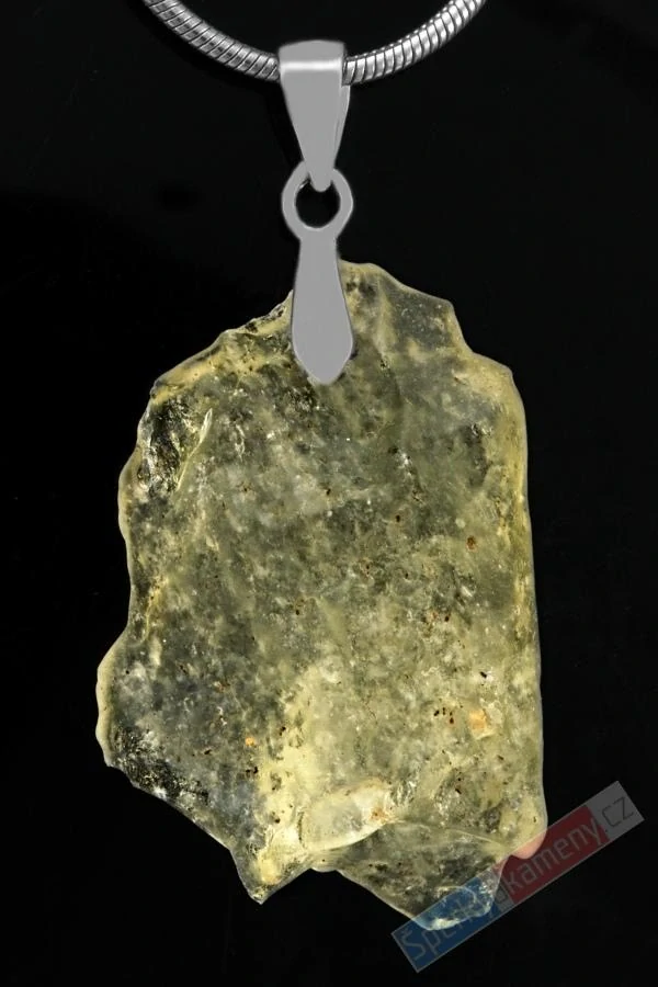 Unisex přívěsek z tektitu Libyan Desert Glass, cca 29 x 19 mm, stříbro Ag 925/1000, RARITA (LG7261P)