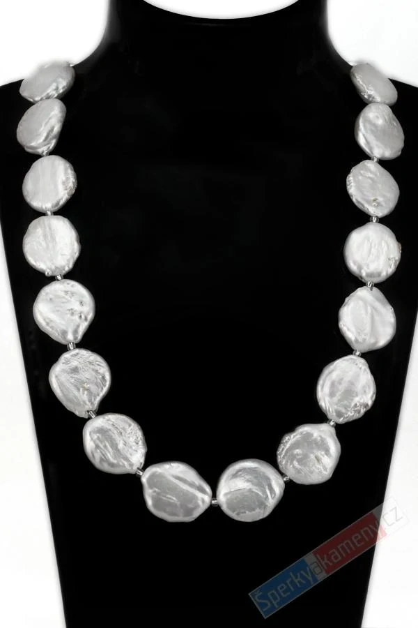 Originální náhrdelník v boho stylu ze sladkovodních bílých coin perel QA, stříbro Ag 925/1000 "šperk pro mořskou vílu z Jónského moře"" (PB2136S)