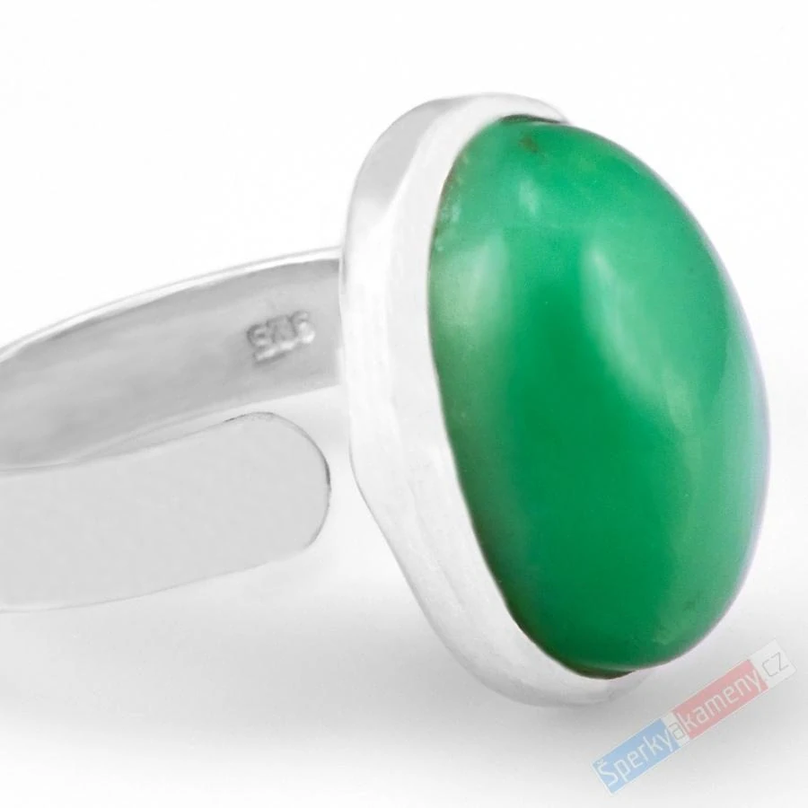 Stříbrný prsten (Ag 925/1000) s chryzoprasem QA, vel. kamene cca 19 x 13 mm, RARITA (CHR7263R)