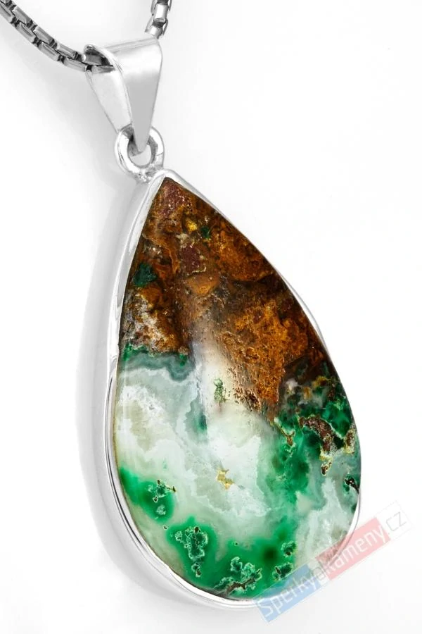 Unisex stříbrný přívěsek (Ag 925/1000) s Gem Silica QA, kapka cca 39 x 25 mm, nádherné probarvení, RARITA (GS2057P) 