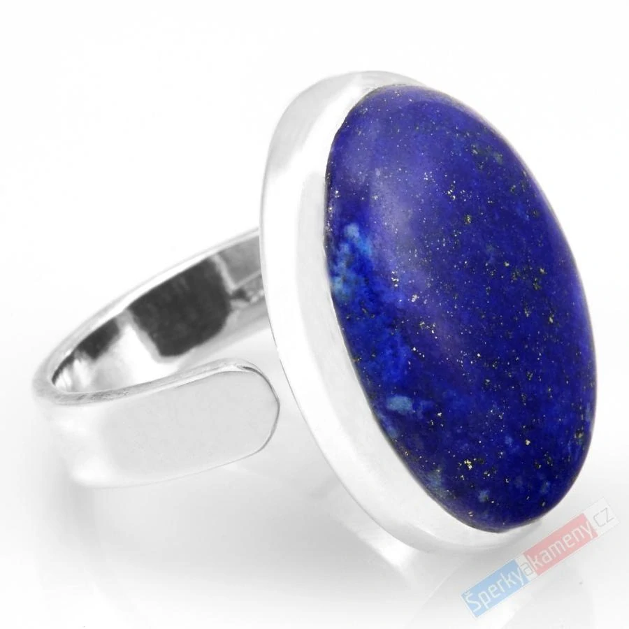 Stříbrný prsten (Ag 925/1000) s lapisem lazuli QAA, vel. kamene cca 21 x 16 mm, "noční obloha posetá hvězdami III" (LL7872R)